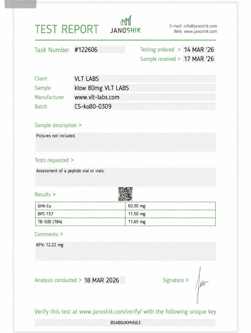 Analysecertificaat voor KLOW80 Blend, batch CS-ko80-0309