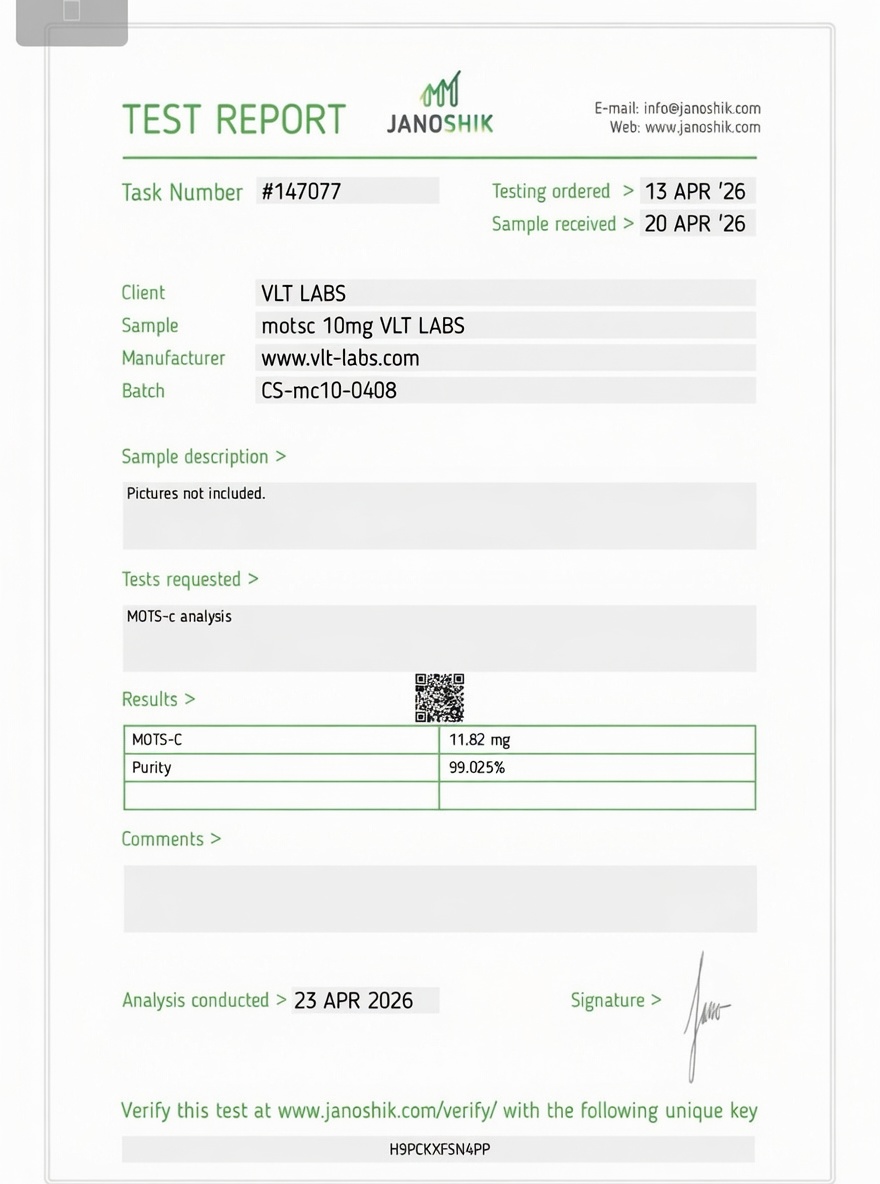 Analysecertificaat voor MOTS-c, batch CS-mc10-0408
