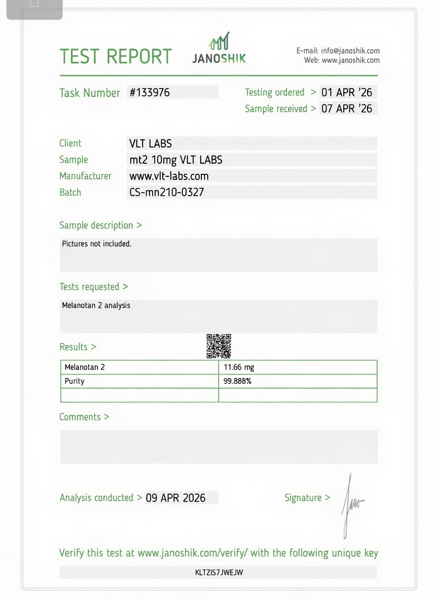 Certificate of Analysis for Melanotan II, batch CS-mn210-0327