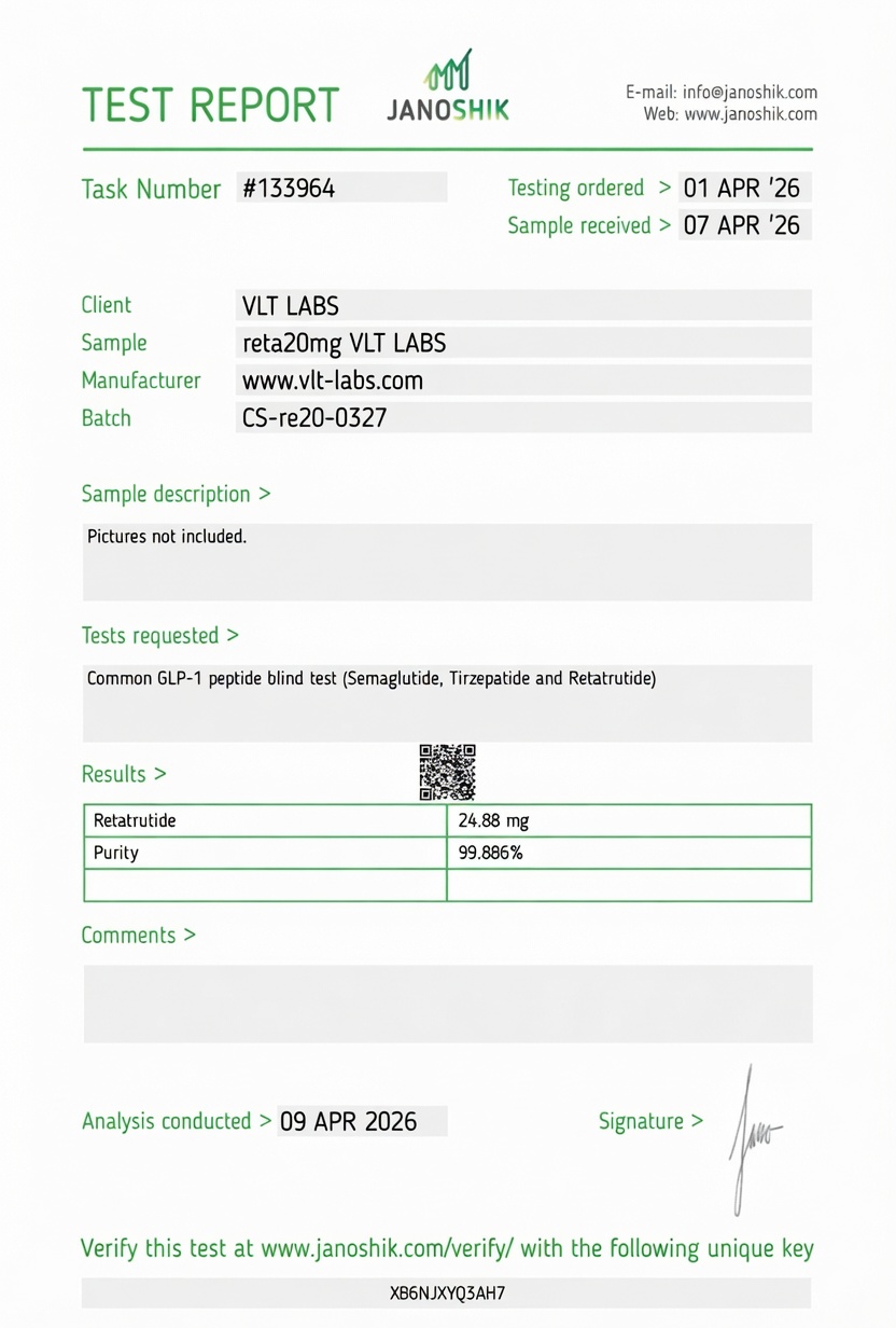 Analysecertificaat voor Retatrutide, batch CS-re20-0327