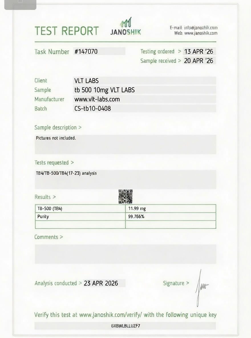 Certificate of Analysis for TB-500, batch CS-tb10-0408