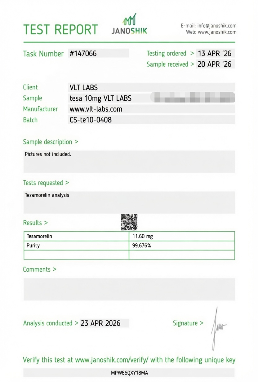Analysecertificaat voor Tesamorelin, batch CS-te10-0408